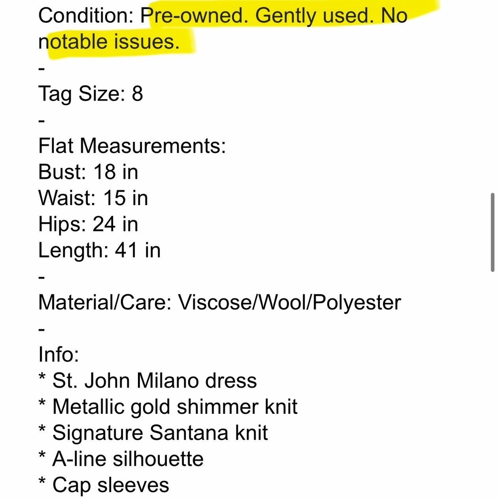 ST JOHN Gold Metallic Dress 8 Stretch Knit A-Line Quiet Luxury Wedding Guest - Picture 15 of 15